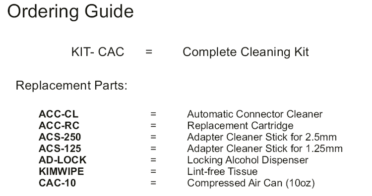 Cleaning Kit Order Guide